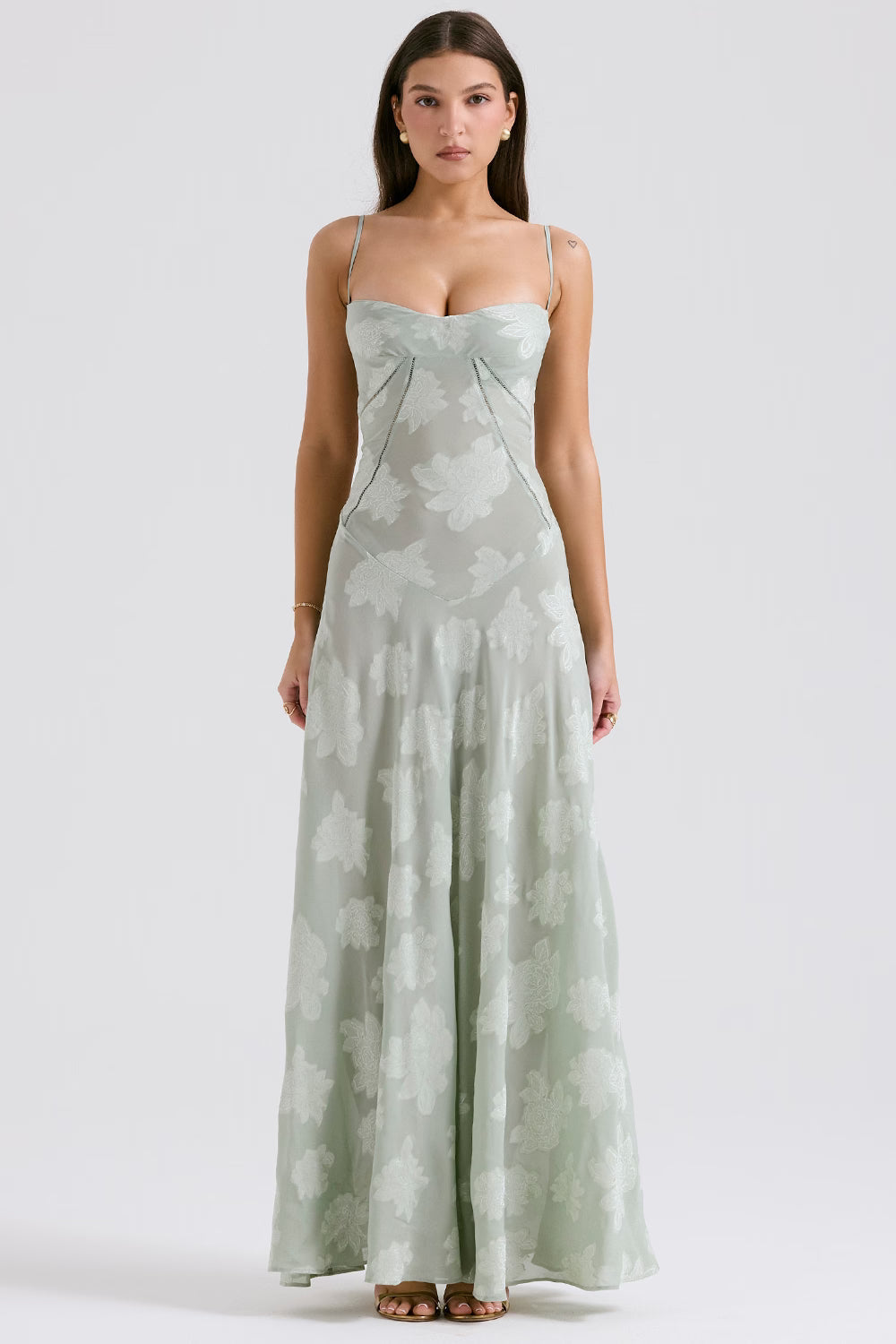 Adelle | Women's Floral Jacquard Lace-Back Maxi Dress
