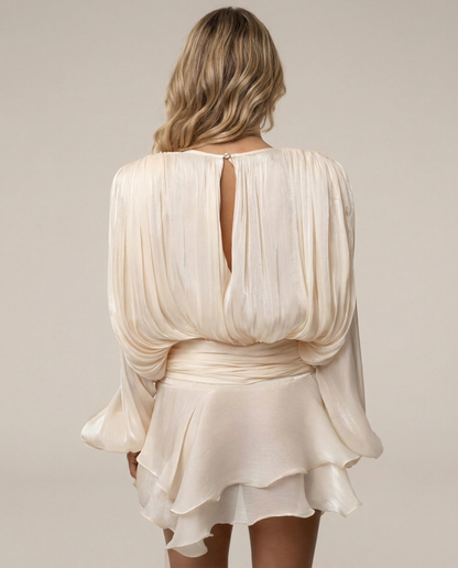 Eva | Women's Pleated Fluid Draped Mini Dress