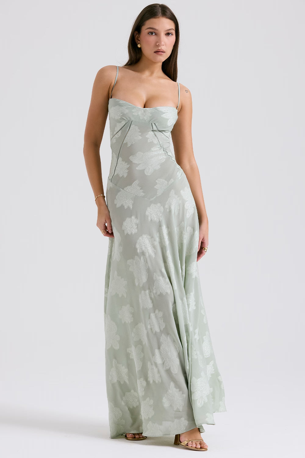Adelle | Women's Floral Jacquard Lace-Back Maxi Dress