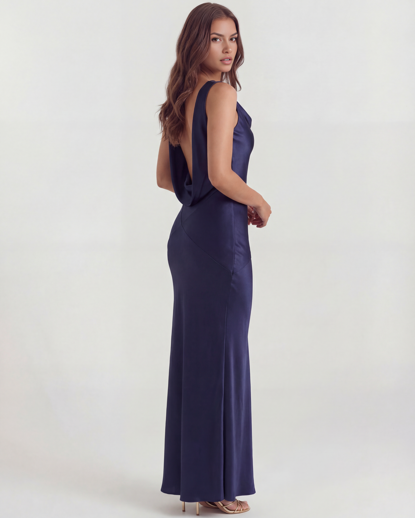 Sapphire | Women's Deep Blue Silky Satin Cowl Maxi Dress