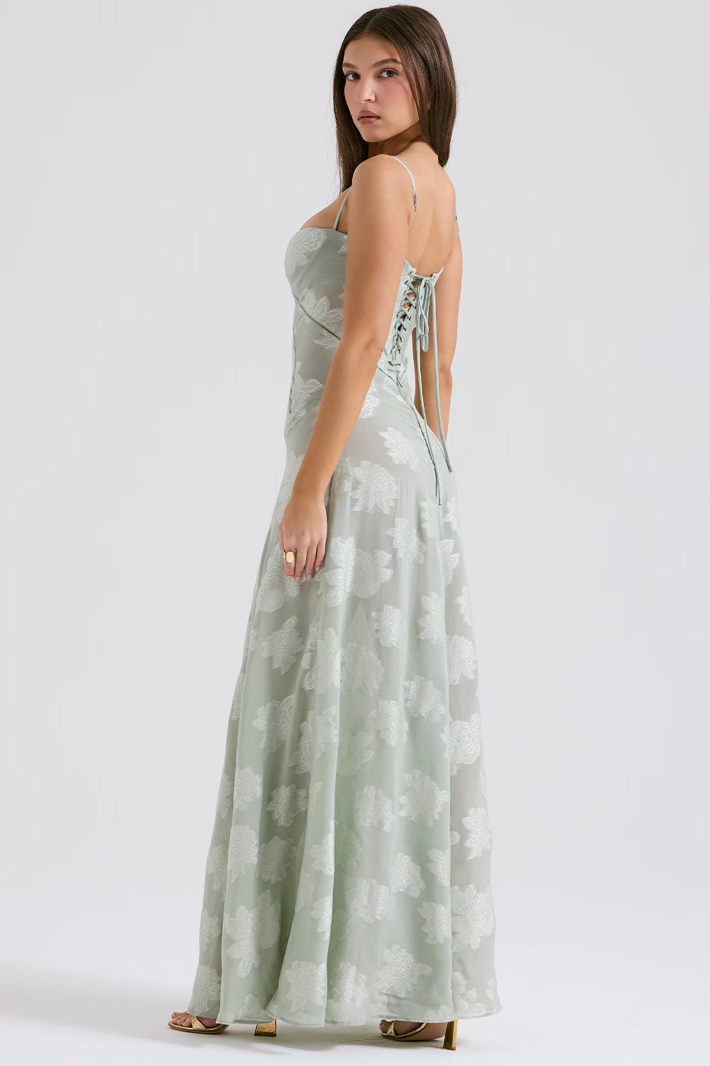 Adelle | Women's Floral Jacquard Lace-Back Maxi Dress