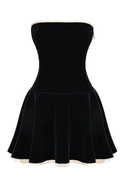 Marilla | Strapless Lace-Up Velvet Mini Dress