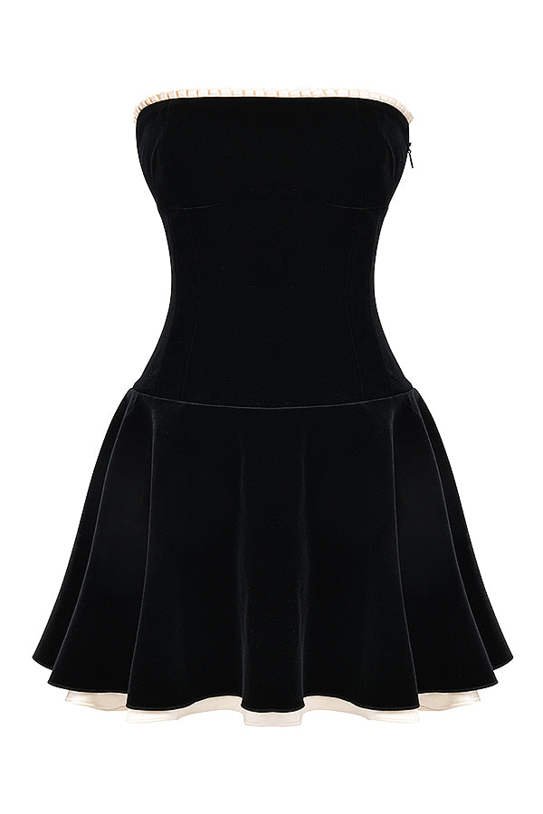 Marilla | Strapless Lace-Up Velvet Mini Dress