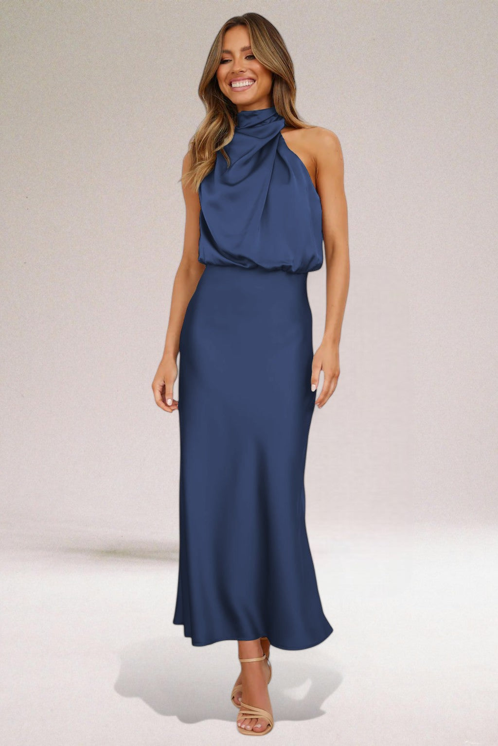 Athena | Women's Fluid Silhouette Halter Satin Evening Dress