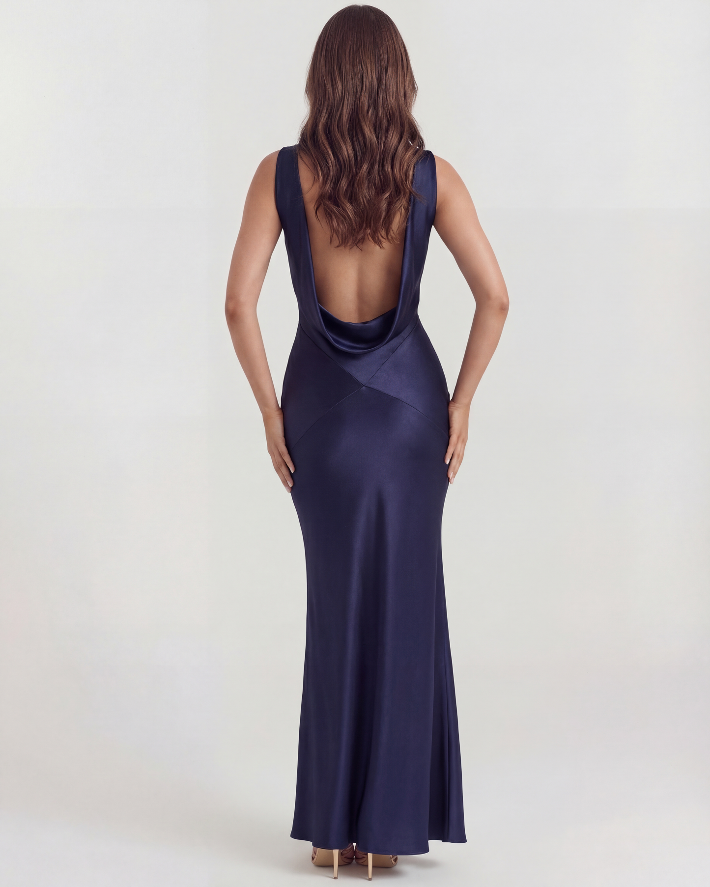 Sapphire | Women's Deep Blue Silky Satin Cowl Maxi Dress