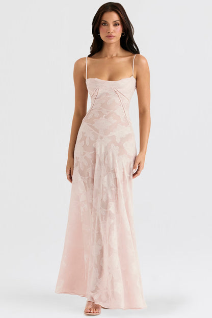 Adelle | Women's Floral Jacquard Lace-Back Maxi Dress