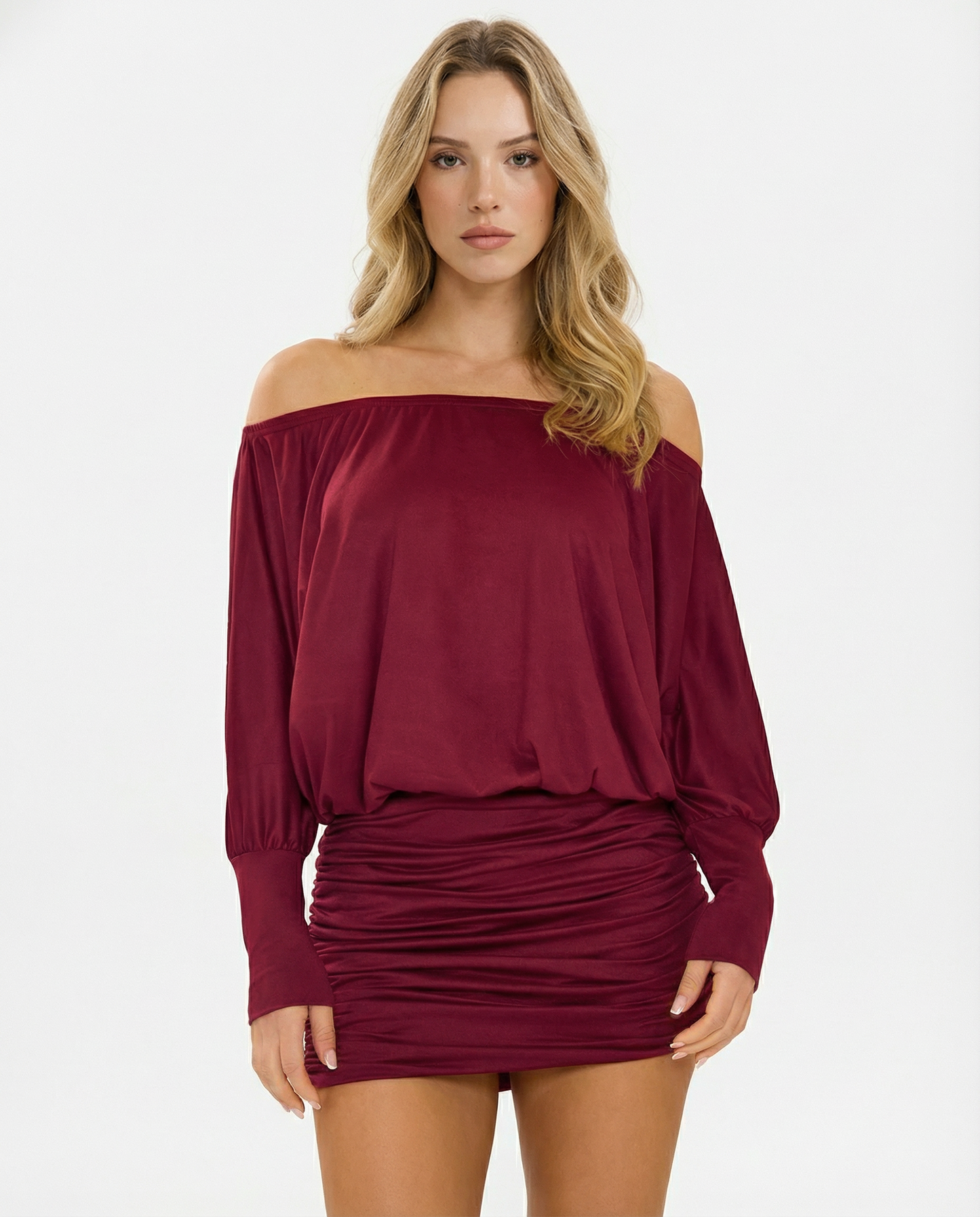 Jaimey | Women's Draped Top Ruched Skirt Mini Dress