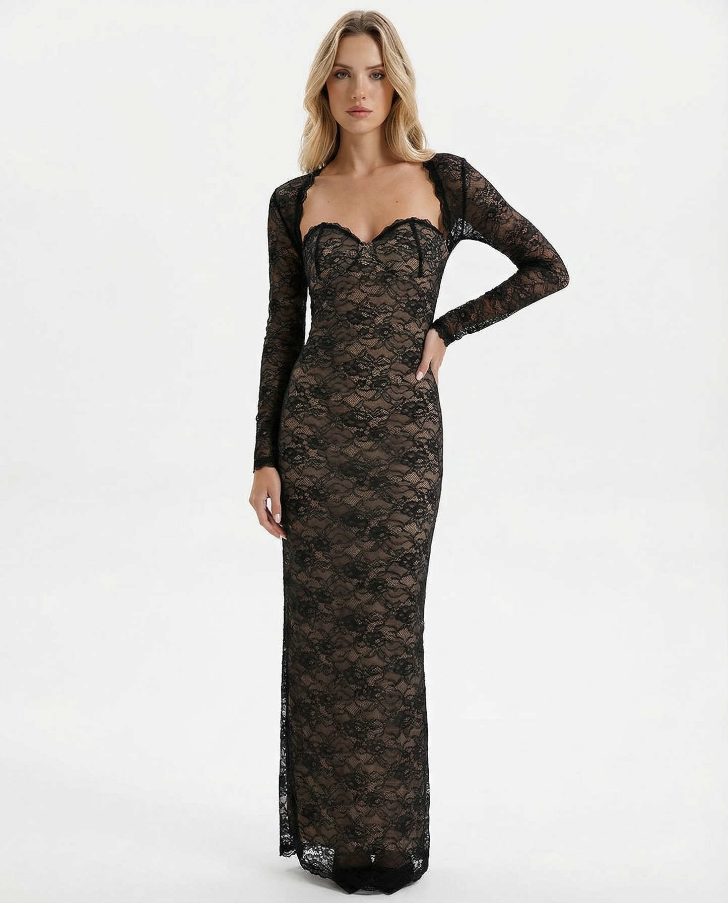 Catrine | Women's Detachable Sleeve Lace Muse Corset Maxi Gown