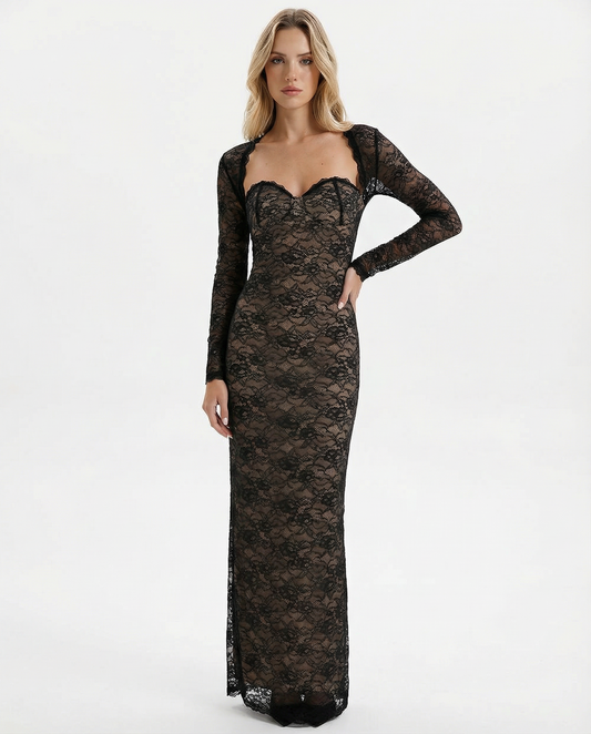 Catrine | Women's Detachable Sleeve Lace Muse Corset Maxi Gown