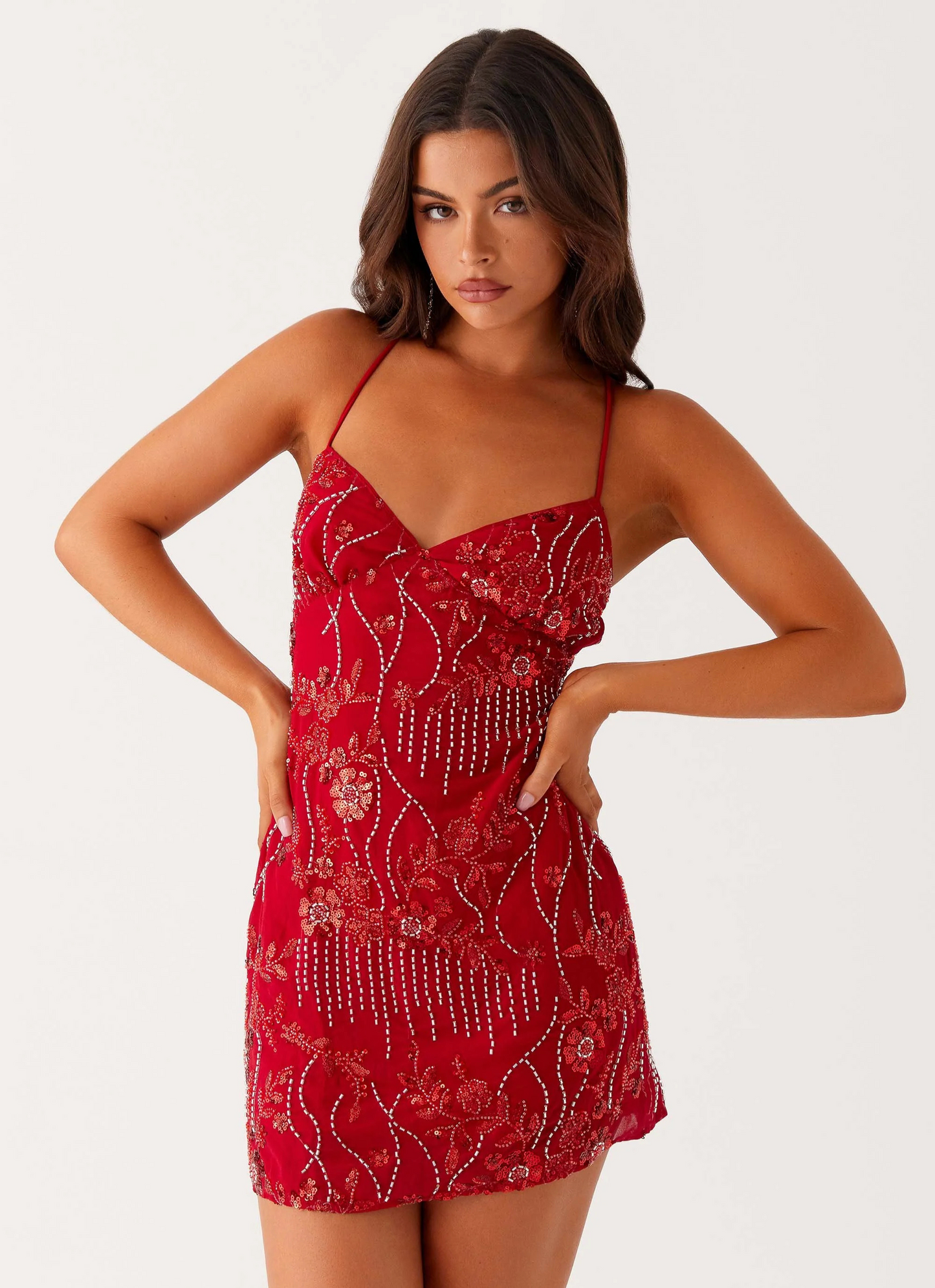 Cami | Women's Floral Sequin Beaded Mini Dress