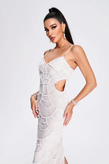 Pearl | Women's Fan-Beaded Sequin Cut-Out Midi Dress