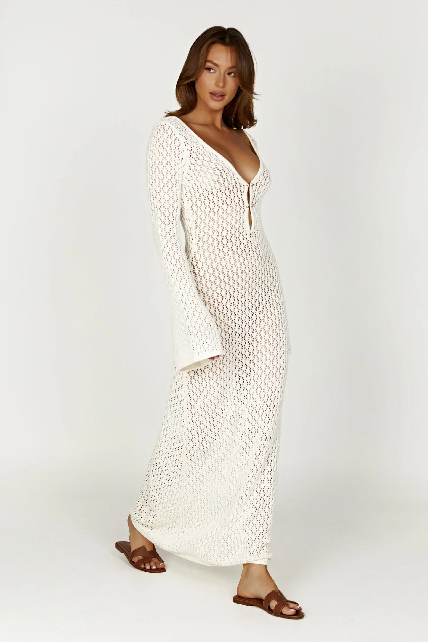 Kelsey | Women's Open-Knit Crochet Maxi Dress