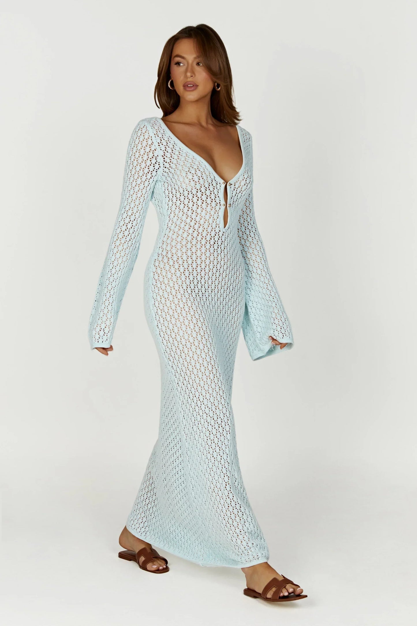 Kelsey | Women's Open-Knit Crochet Maxi Dress