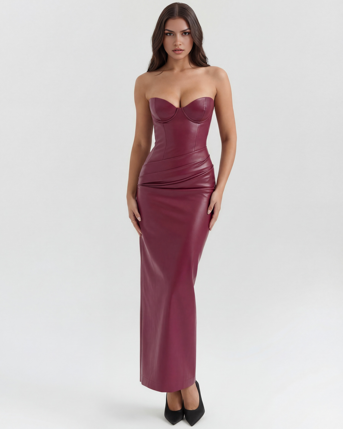 Vanessa | Women's Sculpted Stretch Vegan Leather Midi Dress