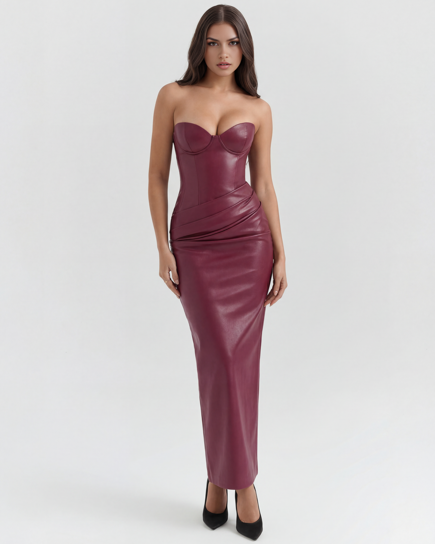Vanessa | Women's Sculpted Stretch Vegan Leather Midi Dress