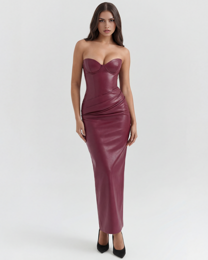Vanessa | Women's Sculpted Stretch Vegan Leather Midi Dress