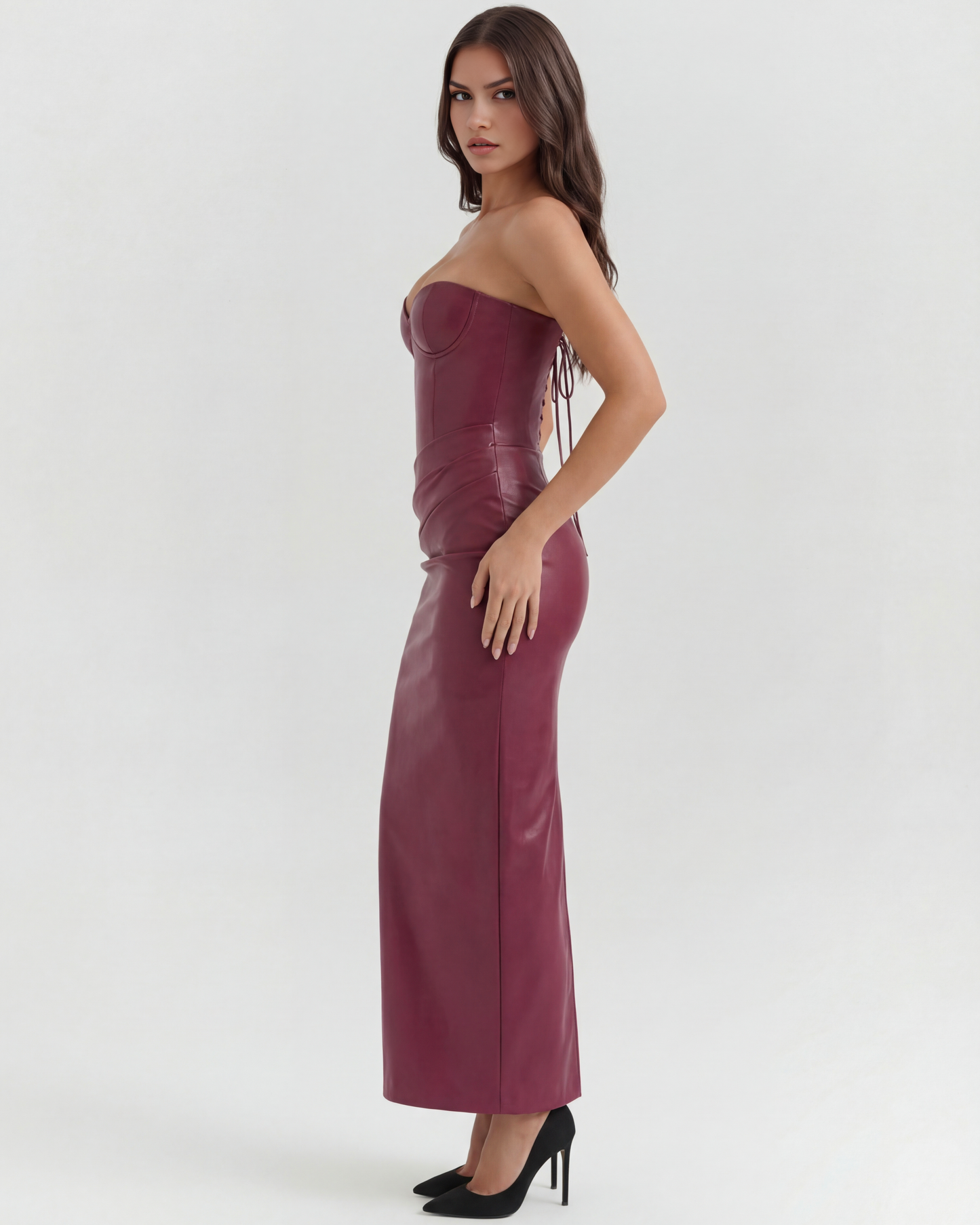 Vanessa | Women's Sculpted Stretch Vegan Leather Midi Dress