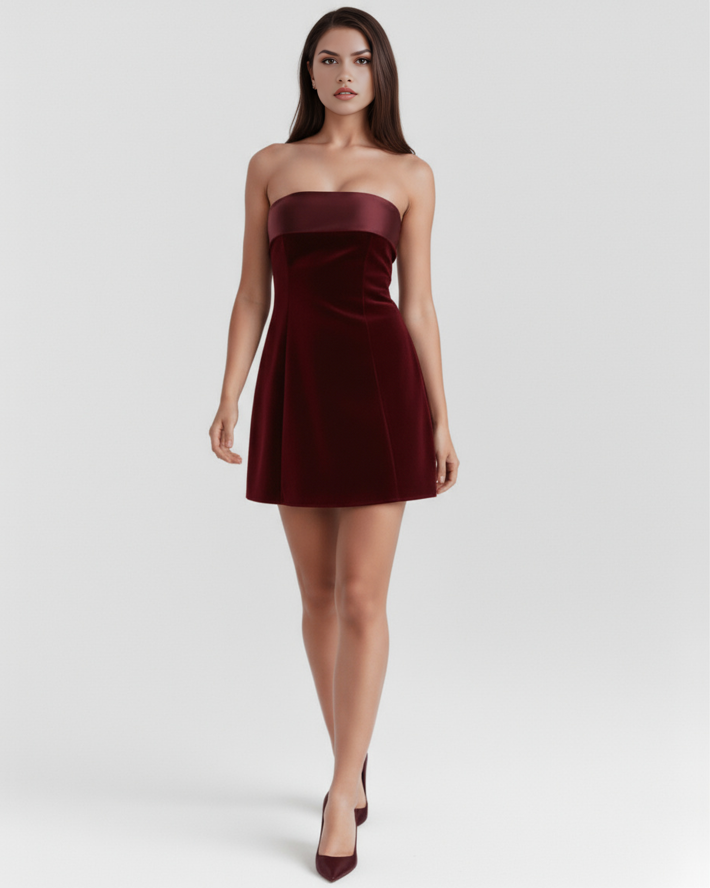 Valentina | Women's Velvet Touch Fold-Over Bandeau Mini Dress