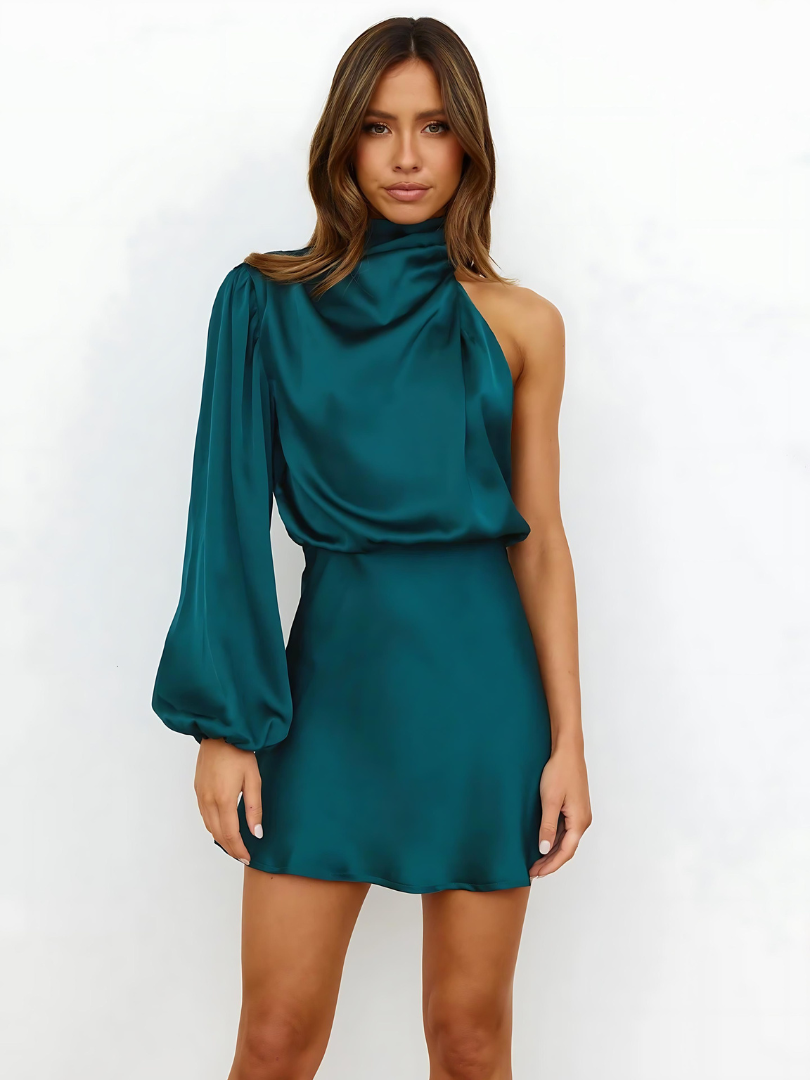Veloura | Women's Asymmetric One-Shoulder Satin Mini Dress