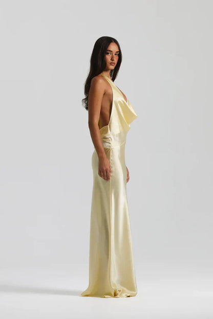 Lilly | Women's Silky Satin Cowl-Neck Maxi Dress