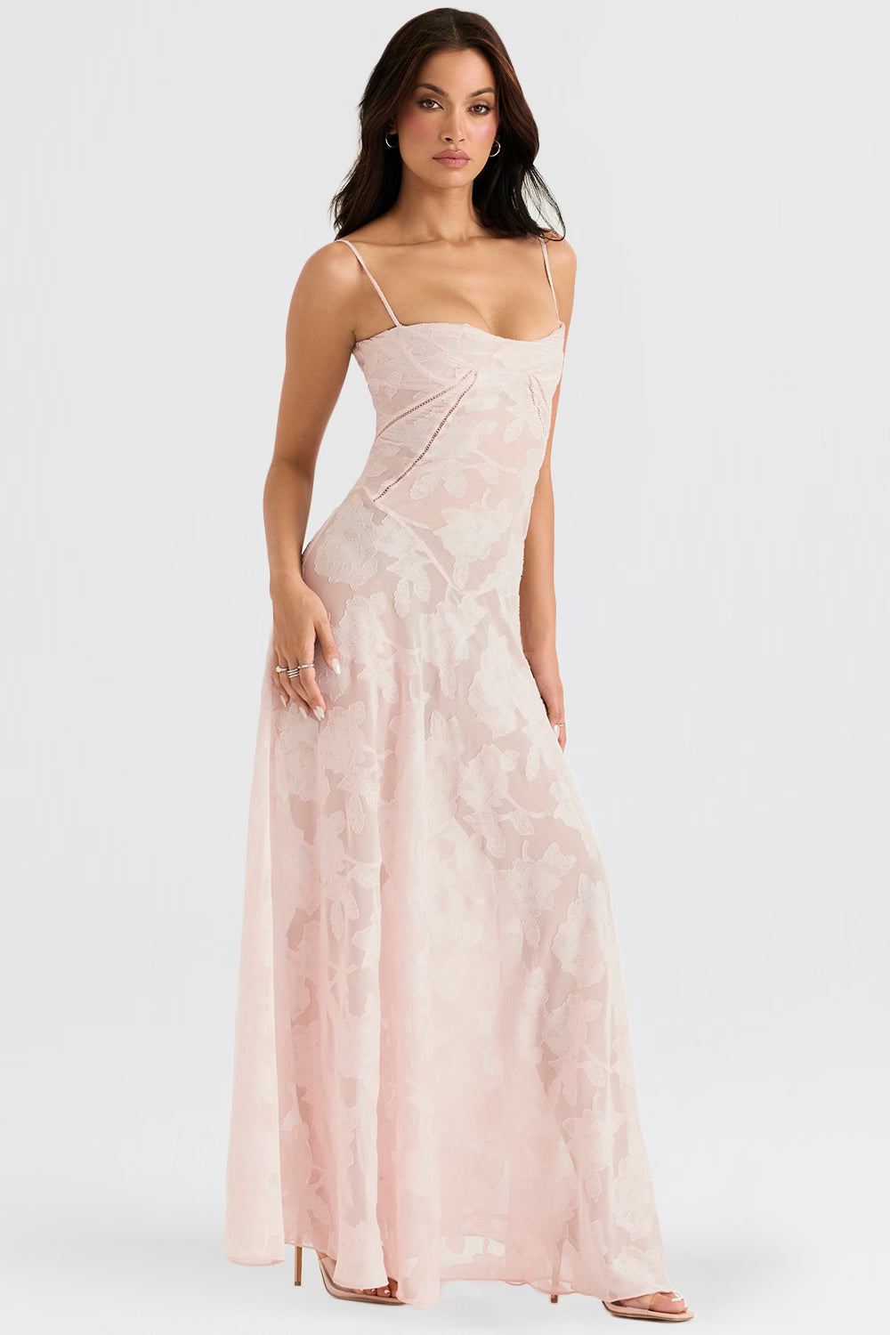 Adelle | Women's Floral Jacquard Lace-Back Maxi Dress