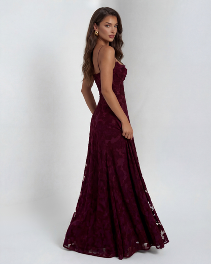 Sofia | Women's Straight-Neckline Flowing Lace Maxi Dress