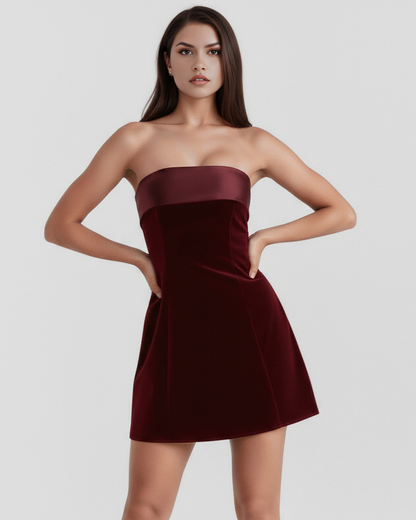 Valentina | Women's Velvet Touch Fold-Over Bandeau Mini Dress