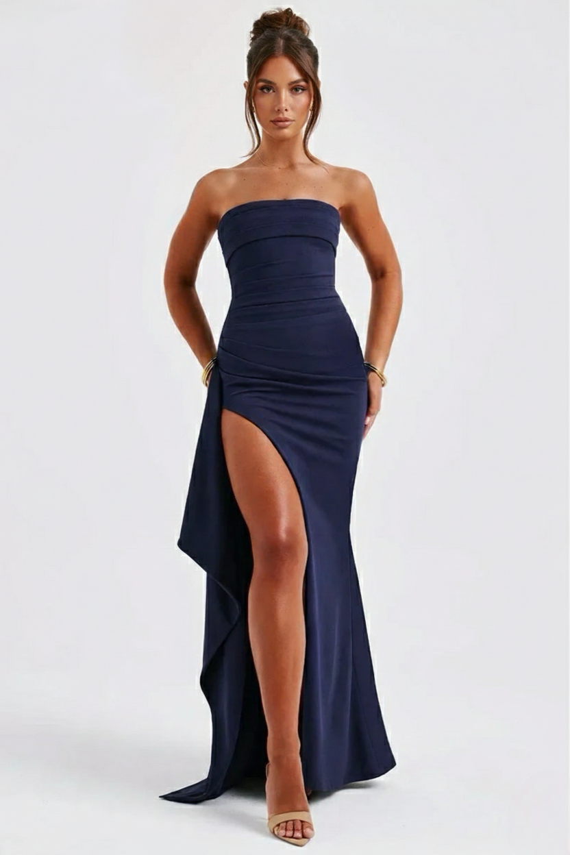 Double Stretch Crepe Strapless Maxi Dress