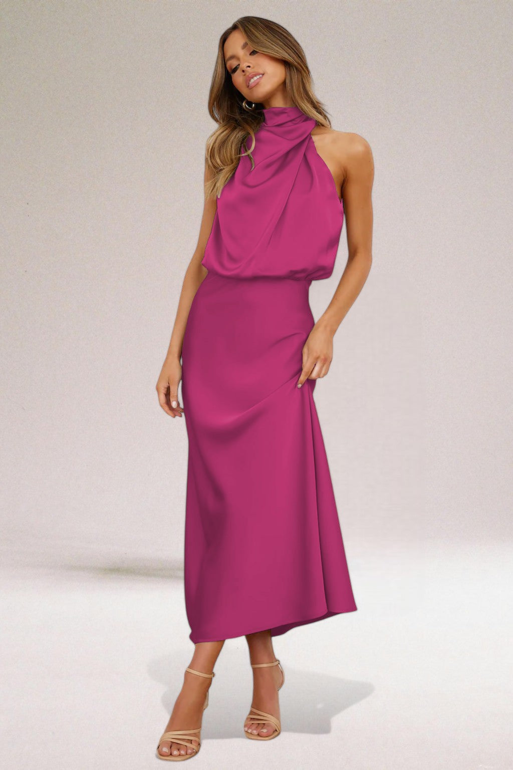 Athena | Women's Fluid Silhouette Halter Satin Evening Dress
