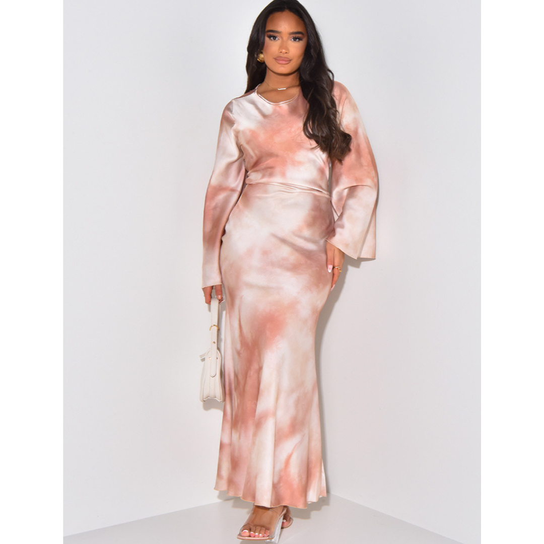 Royal | Elegant Satin Fitted with Tie Back Maxi Dress