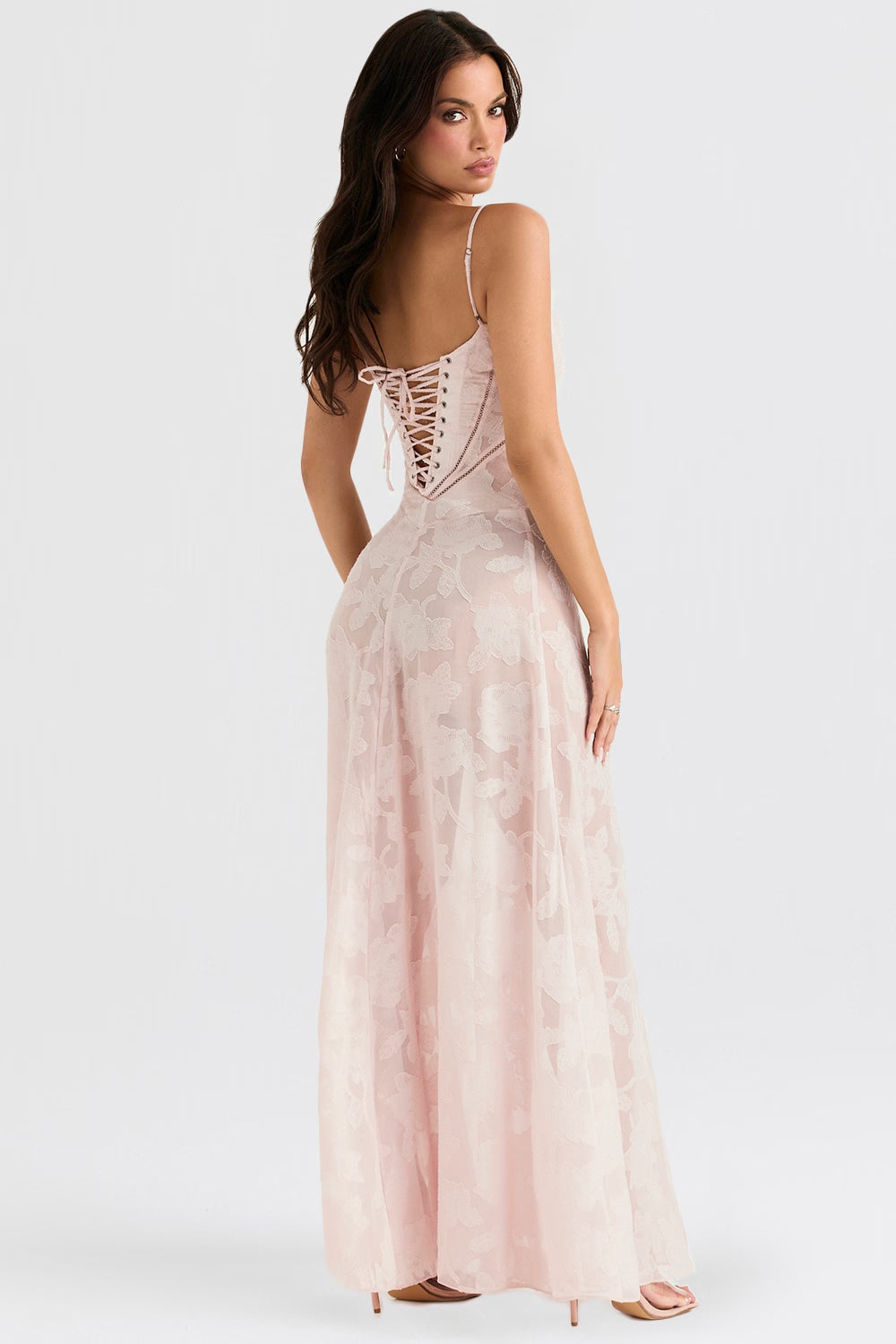 Adelle | Women's Floral Jacquard Lace-Back Maxi Dress