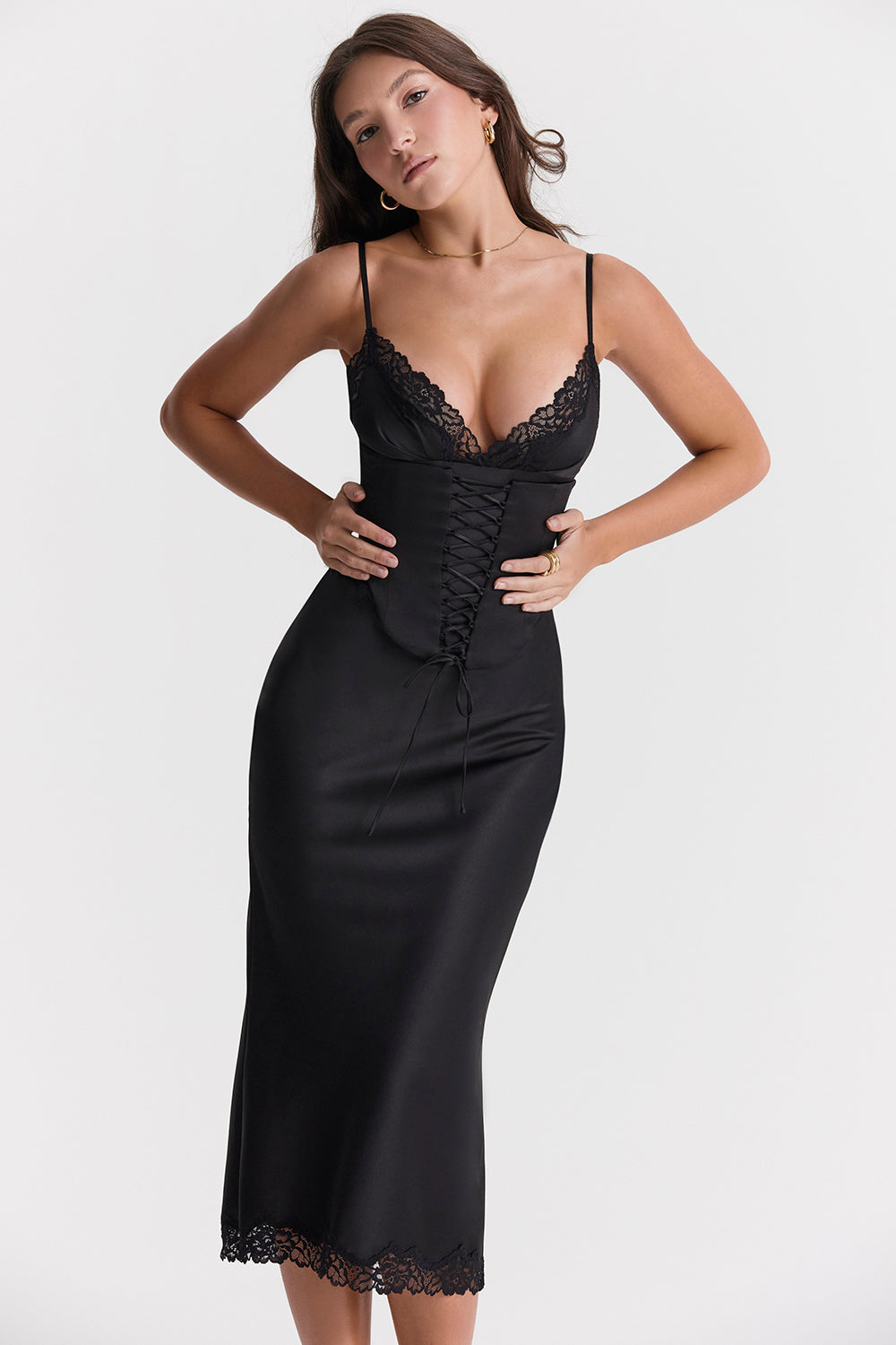 Salma | Detachable Corset Satin Midi Dress