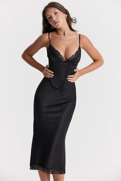 Salma | Detachable Corset Satin Midi Dress