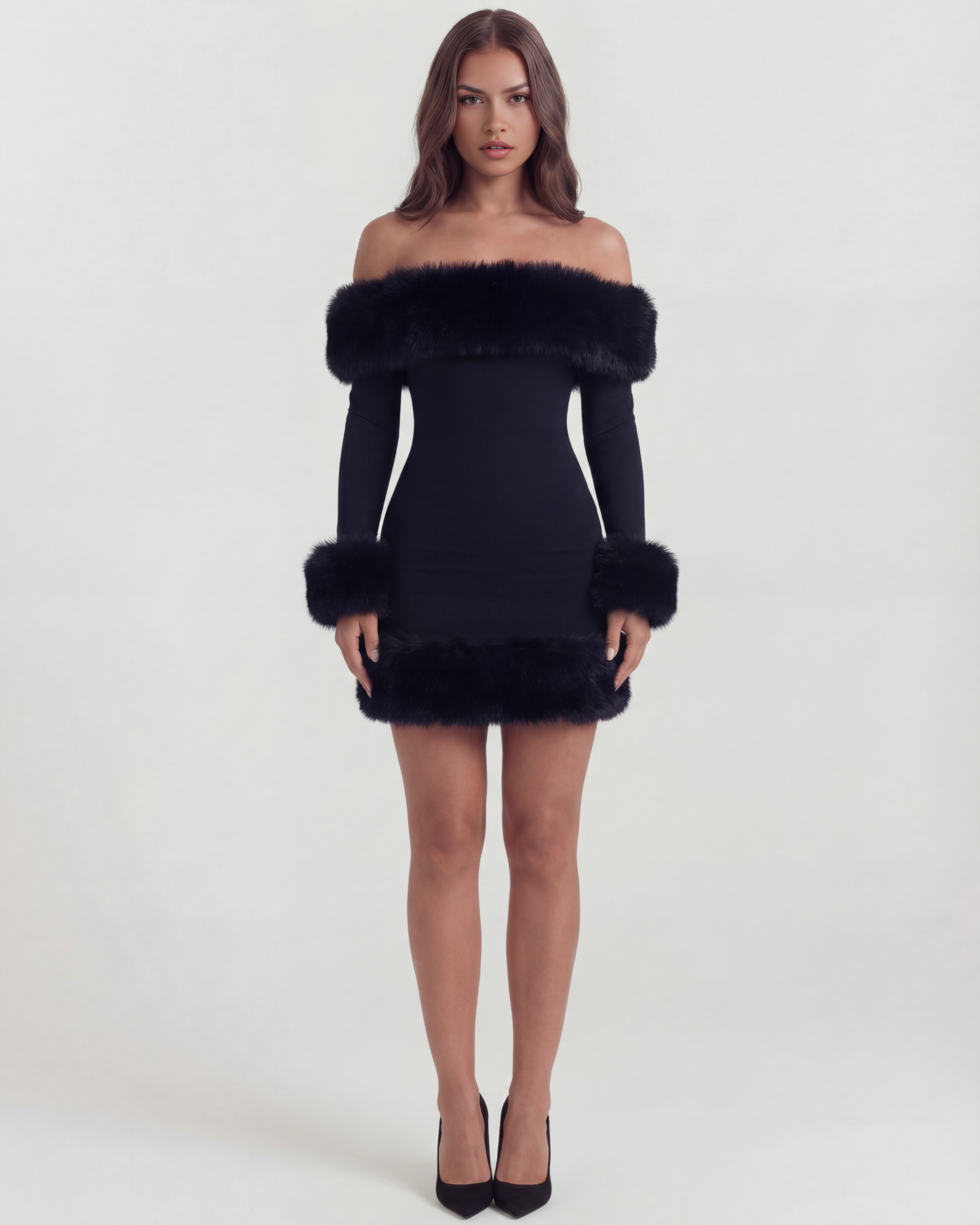 Bella | Women's Faux-Fur Off-The-Shoulder Mini Dress