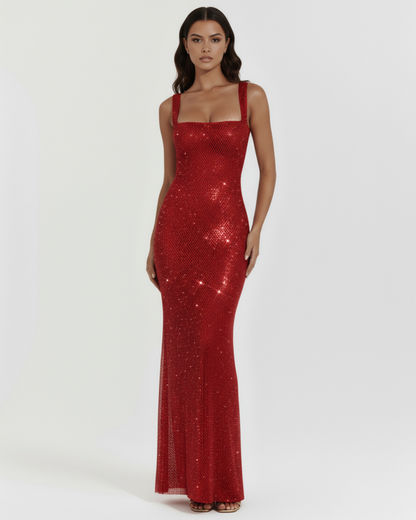 Lucile | Women's Rhinestone-Embellished Stretch-Net Maxi Dress