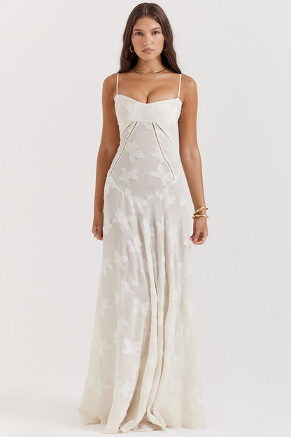 Adelle | Women's Floral Jacquard Lace-Back Maxi Dress