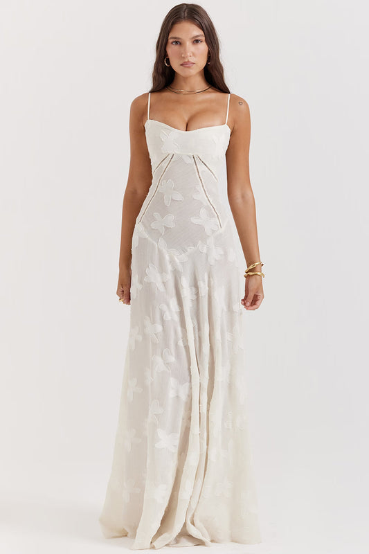 Adelle | Women's Floral Jacquard Lace-Back Maxi Dress