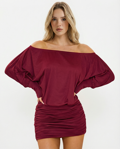 Jaimey | Women's Draped Top Ruched Skirt Mini Dress