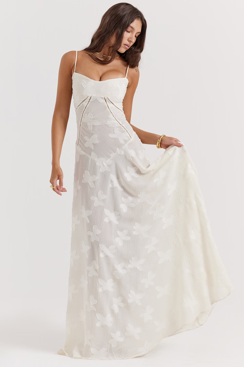 Adelle | Women's Floral Jacquard Lace-Back Maxi Dress