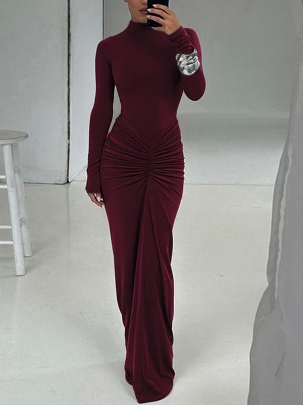 Gilded | Women's Classy Ruched Mock-Neck Maxi Dress