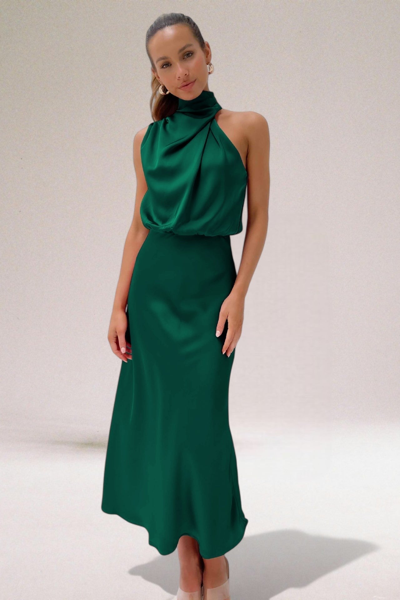 Athena | Women's Fluid Silhouette Halter Satin Evening Dress