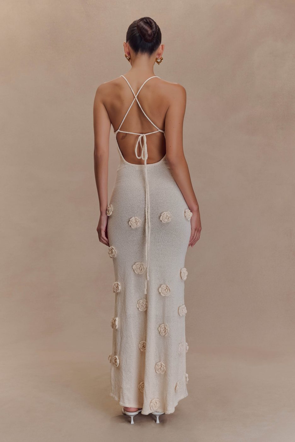 Trice | Women's V-Neck 3D Floral Appliqué Knit Maxi Dress