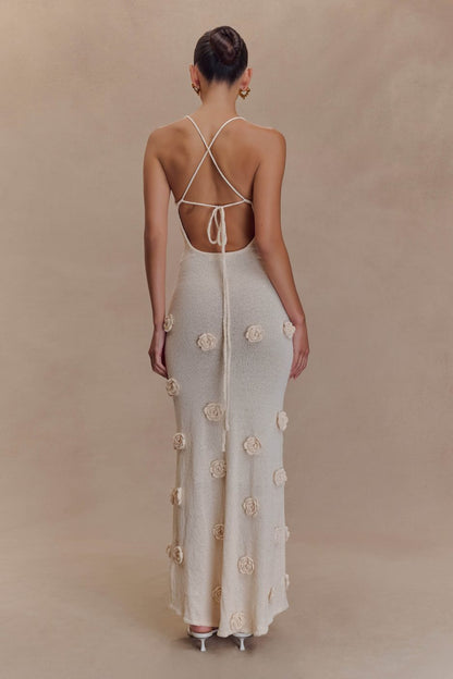 Trice | Women's V-Neck 3D Floral Appliqué Knit Maxi Dress