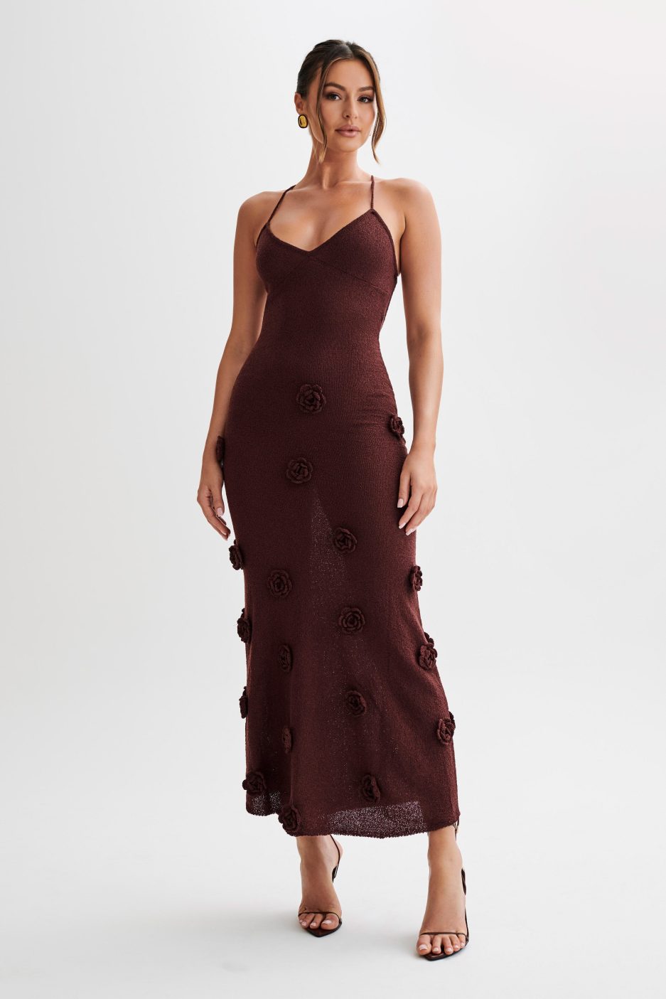Trice | Women's V-Neck 3D Floral Appliqué Knit Maxi Dress