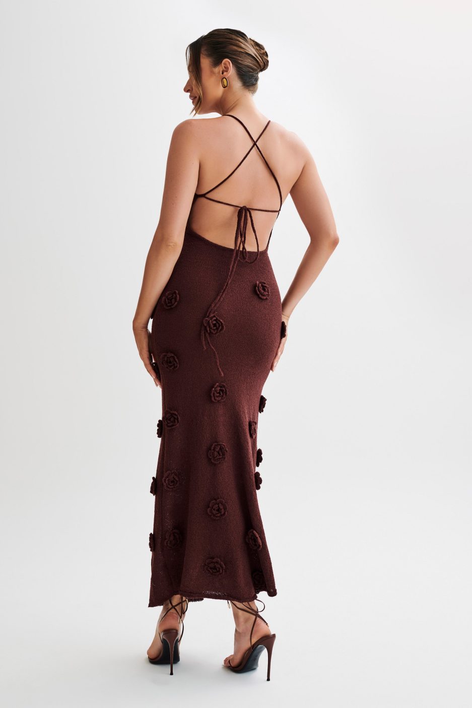 Trice | Women's V-Neck 3D Floral Appliqué Knit Maxi Dress