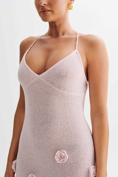 Trice | Women's V-Neck 3D Floral Appliqué Knit Maxi Dress