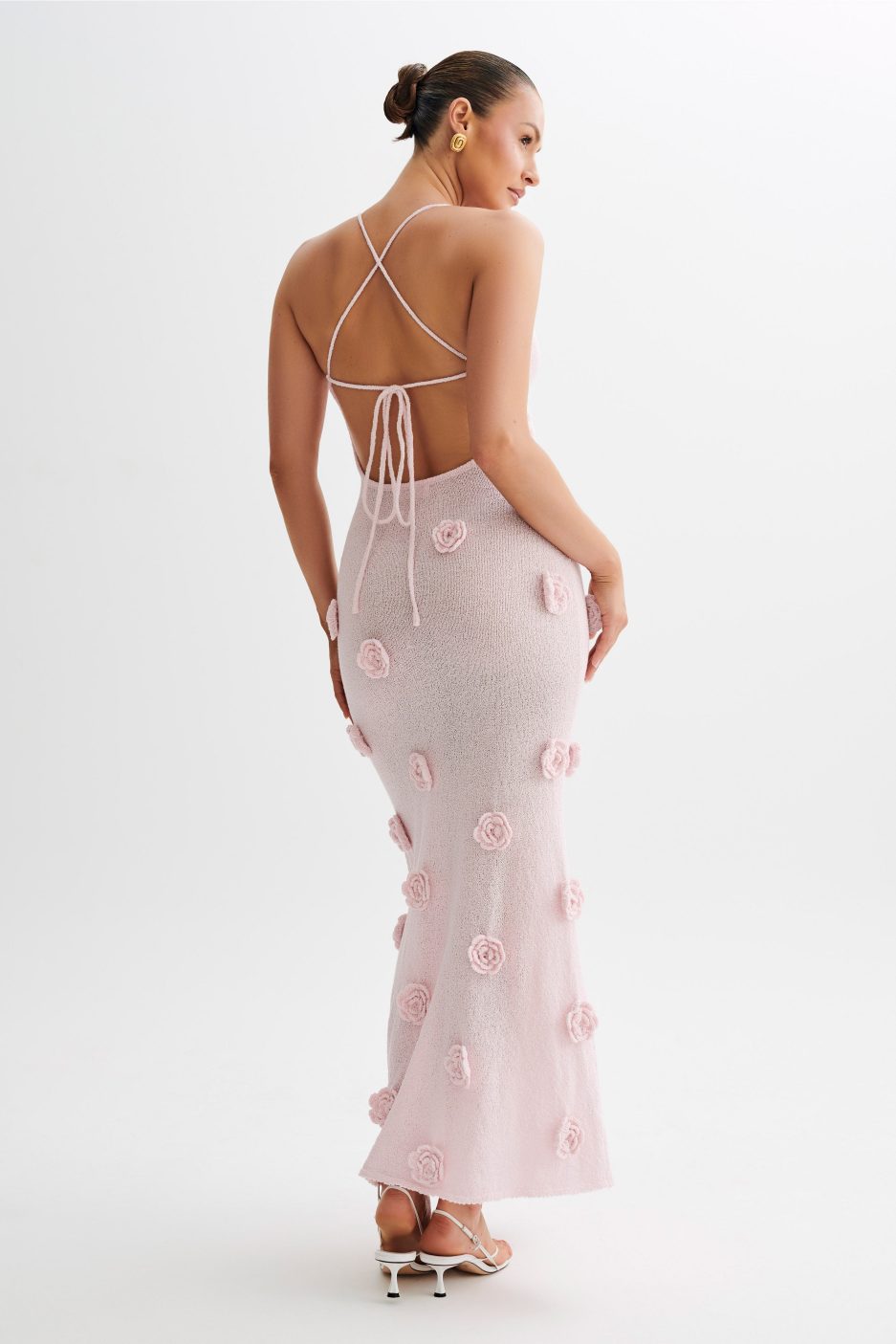 Trice | Women's V-Neck 3D Floral Appliqué Knit Maxi Dress