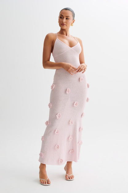Trice | Women's V-Neck 3D Floral Appliqué Knit Maxi Dress
