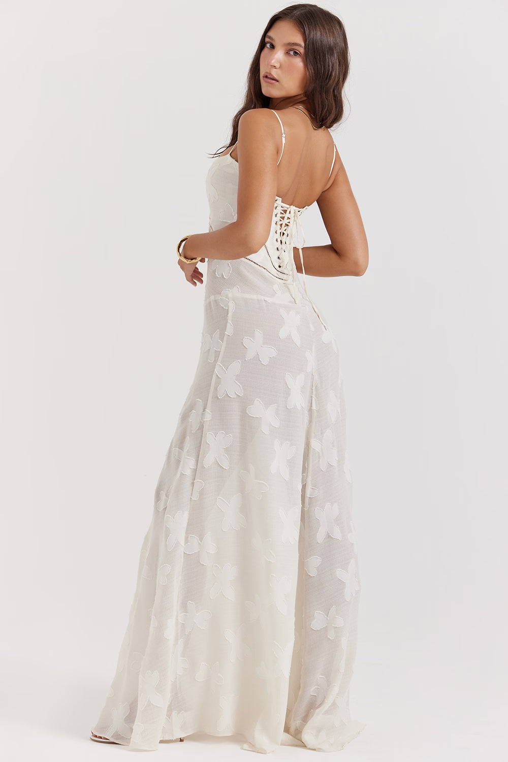 Adelle | Women's Floral Jacquard Lace-Back Maxi Dress