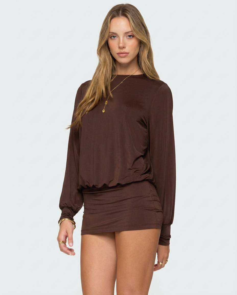 Noa | Women's Long-Sleeve Open-Back Mini Dress